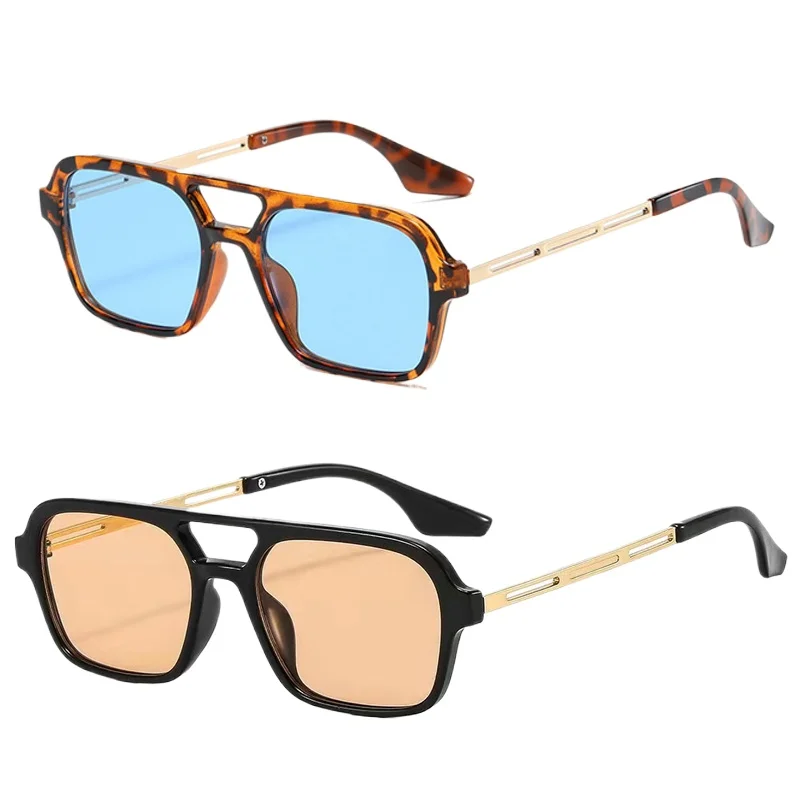 

2025 New Retro Small Rectangle UV400 Sunglasses Women Men Leopard Shades Sunglasses Vintage Fashion Double Beam Square SunGlass