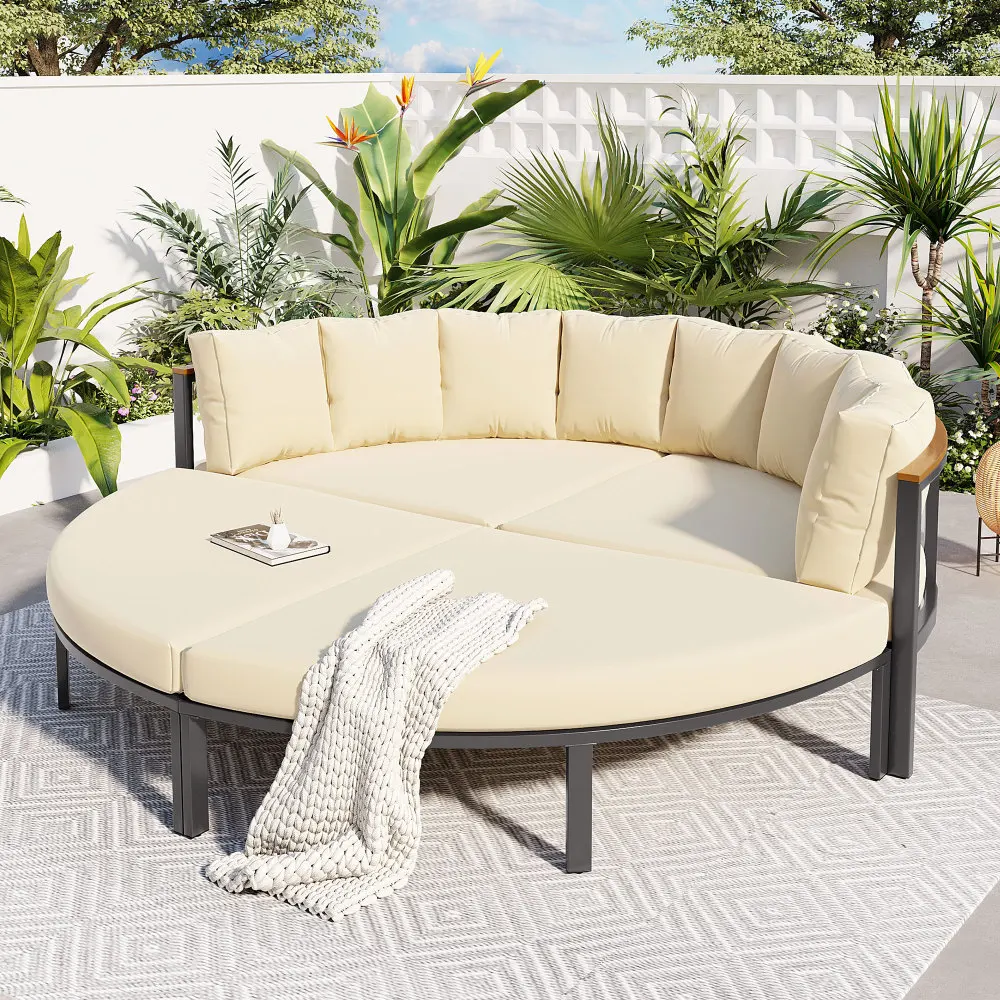 

U-style Patio Furniture Set 4 PCS Round Outdoor Conversation Set Weather Metal Sectional Sofa Cushions Outdoor Patio Furniture