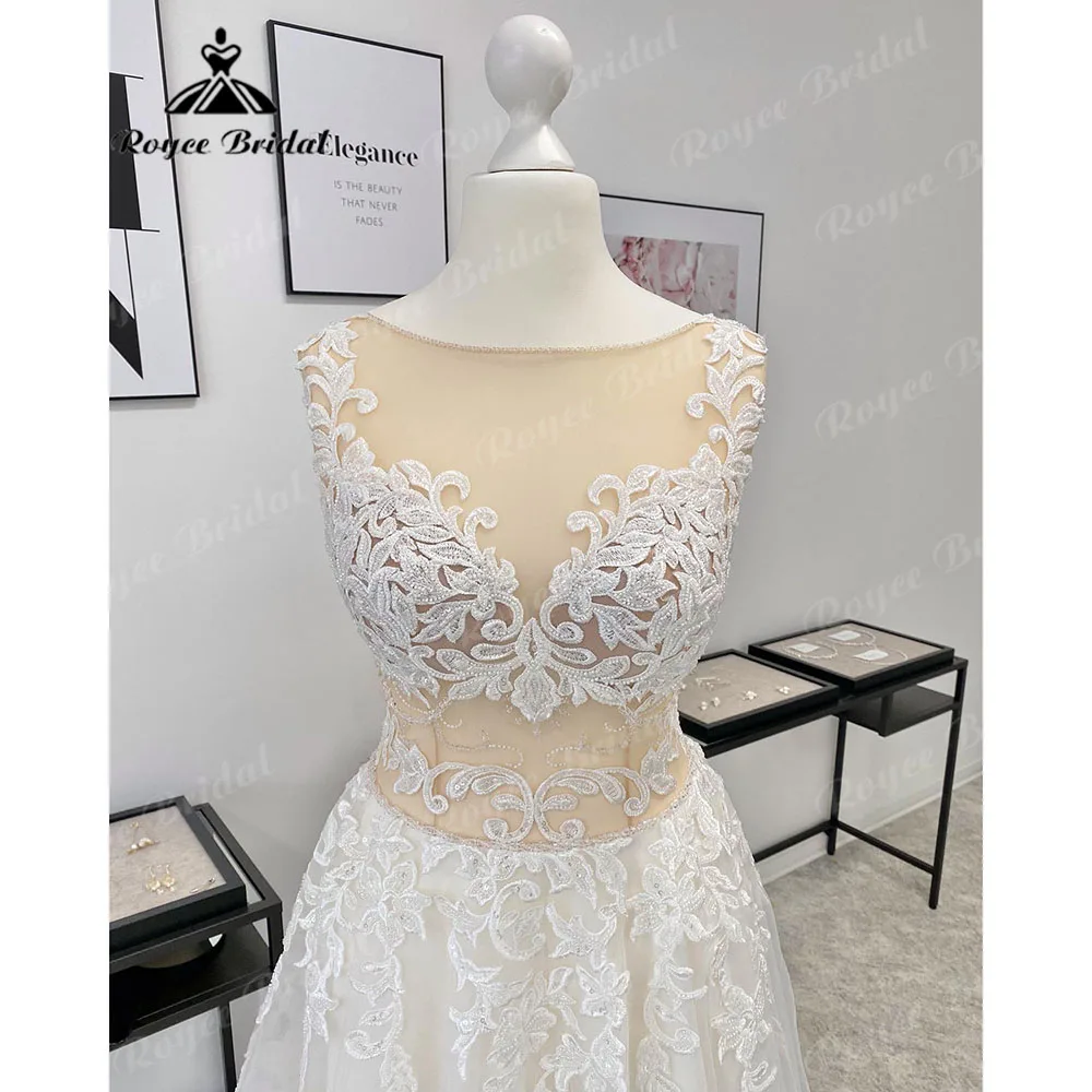 Vestido de casamento com apliques vintage para mulheres, robe, vestido de noiva, trem, 2020