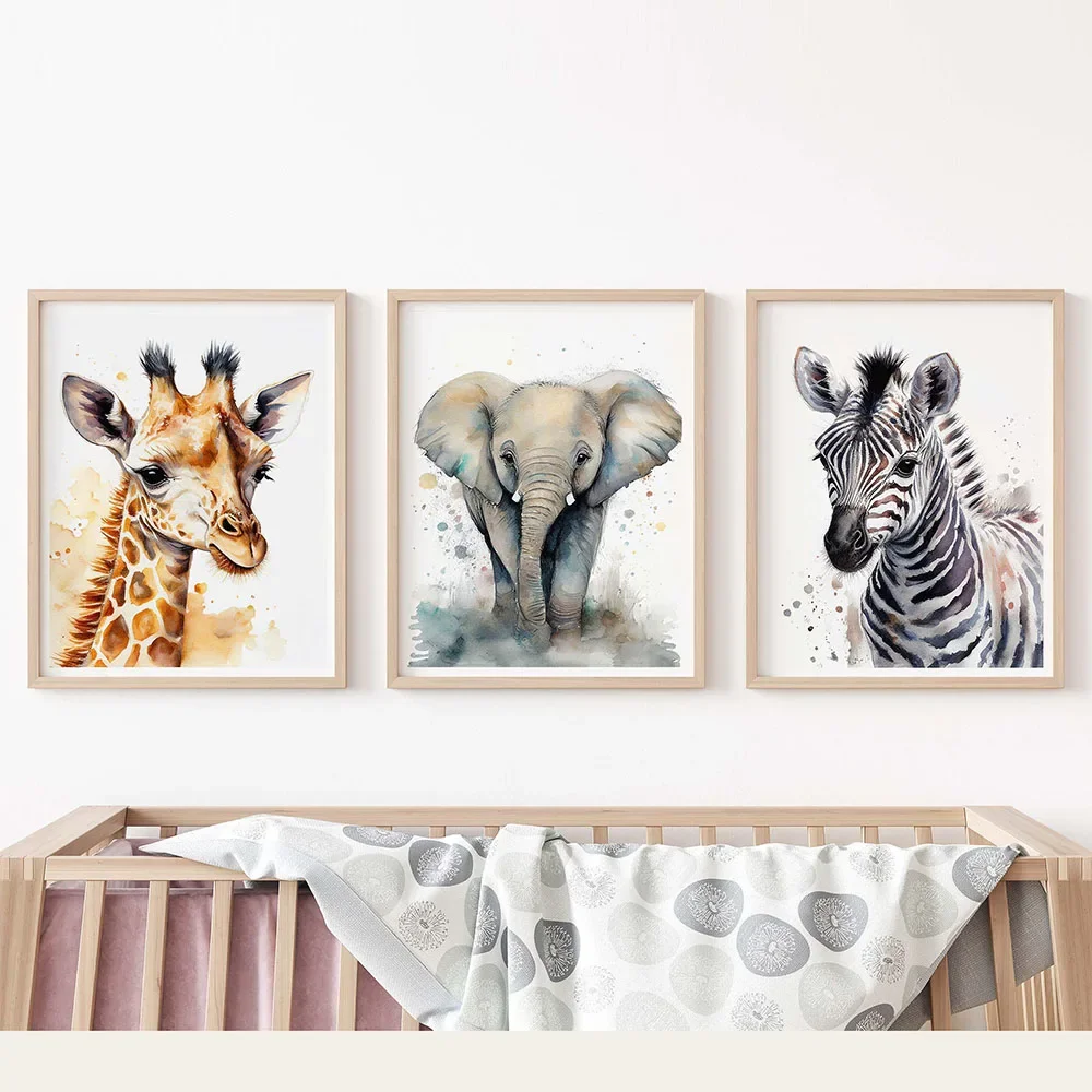 

Watercolor Elephant Giraffe Zebra Nursery Wall Art Canvas Painting Animal Posters And Prints Wall Pictures Baby Kids Room Decor