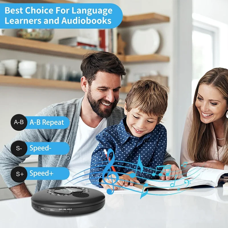 

Портативный CD-плеер с Bluetooth и динамиком, MP3, функцией повтора A-B, воспроизведением с USB, универсальный музыкальный проигрыватель для дома