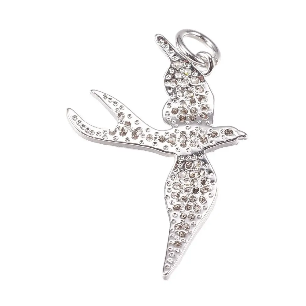 Pandahall 1Pc Platinum Color Swallow Brass Micro Pave CZ Cubic Zirconia Bird Pendants With Jump Ring For Necklace Jewelry Making