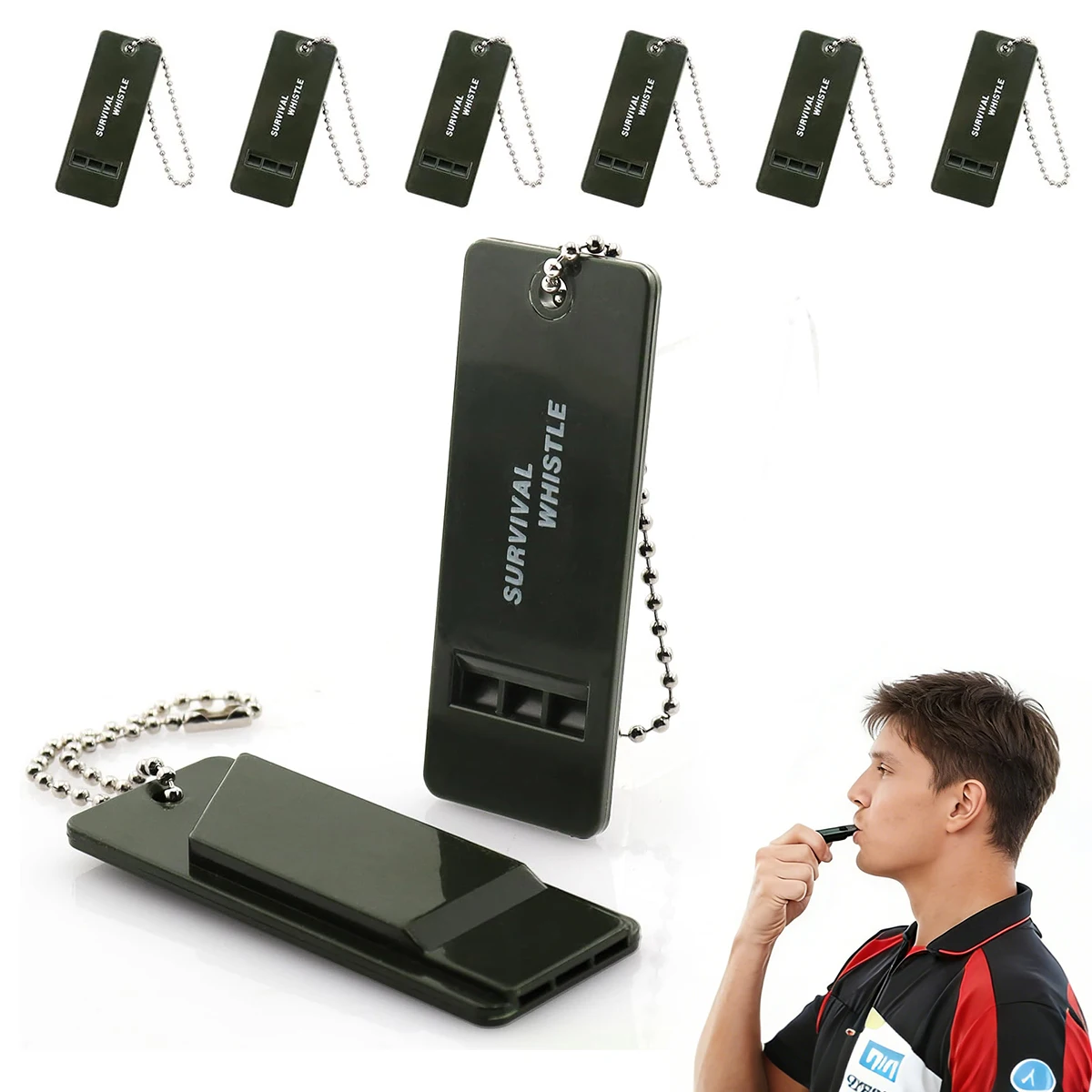 

3/6/12 PCS Emergency Whistle – Loud Shrill Survival Whistle for Hiking, Self-Defense & Rescue | Flat Keychain Safety Alert