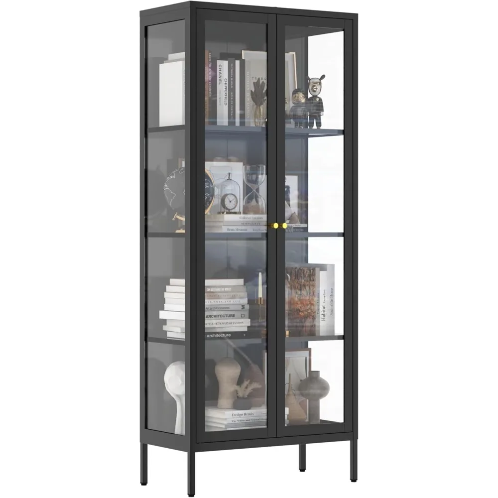 

Glass Display Cabinet 4-Tier, Display Cabinet with Glass Doors, Curio Display Cabinet with Tempered Glass Doors,Metal Storage Ca