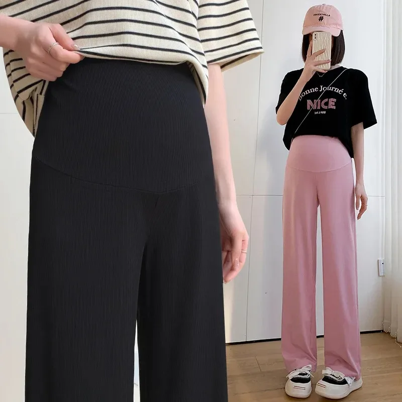 

Maternity Clothings Maternity Wide Leg Pregnancy Pants Wear Trousers with Vertical Stripes Clothes for Pregnant Women