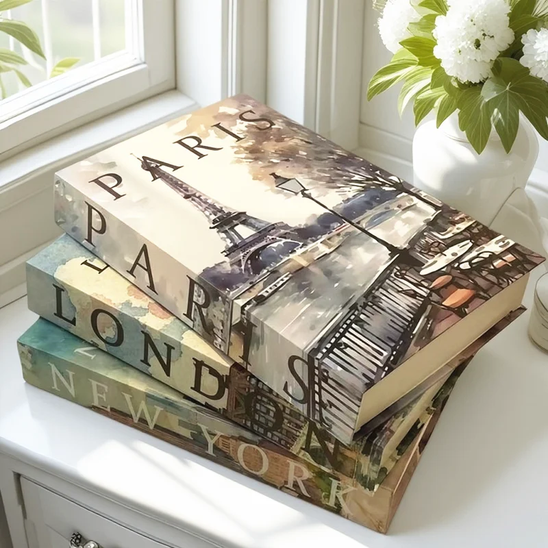 

Paris London New York Fake Books Decoration Luxury Decorative Books Box Architecture Coffee Table Bedroom Bookshelf Home Decor