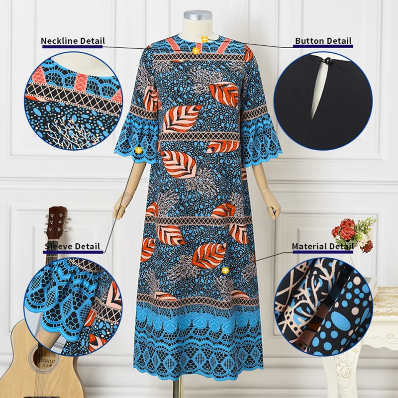 VONDA grande taille 5XL automne femmes mode bohème imprimé Robe col rond Vintage 3/4 manches évasées Robe d'été Robe de fête