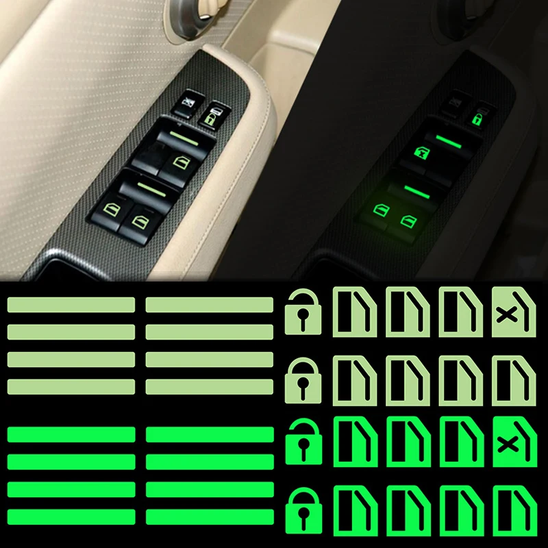 

Luminous Car Window Lifter Switch Button Stickers Fluorescent Decals Car Door Window Lift Night Safety Switch Cars Accessories