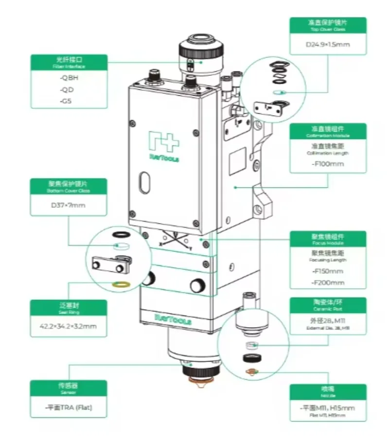 Raytools BM06K Запчасти для оборудования 6 кВт Режущая головка для оптоволокна Raytools с автофокусом для резки