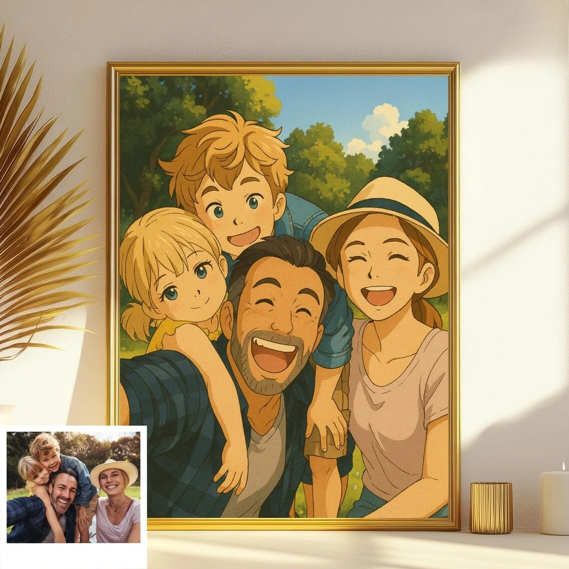 

Custom Ghibli Style Portrait Your Photo Canvas Printing Family Pet Animal Wall At Poster Personalized Anniversary Valentine Day