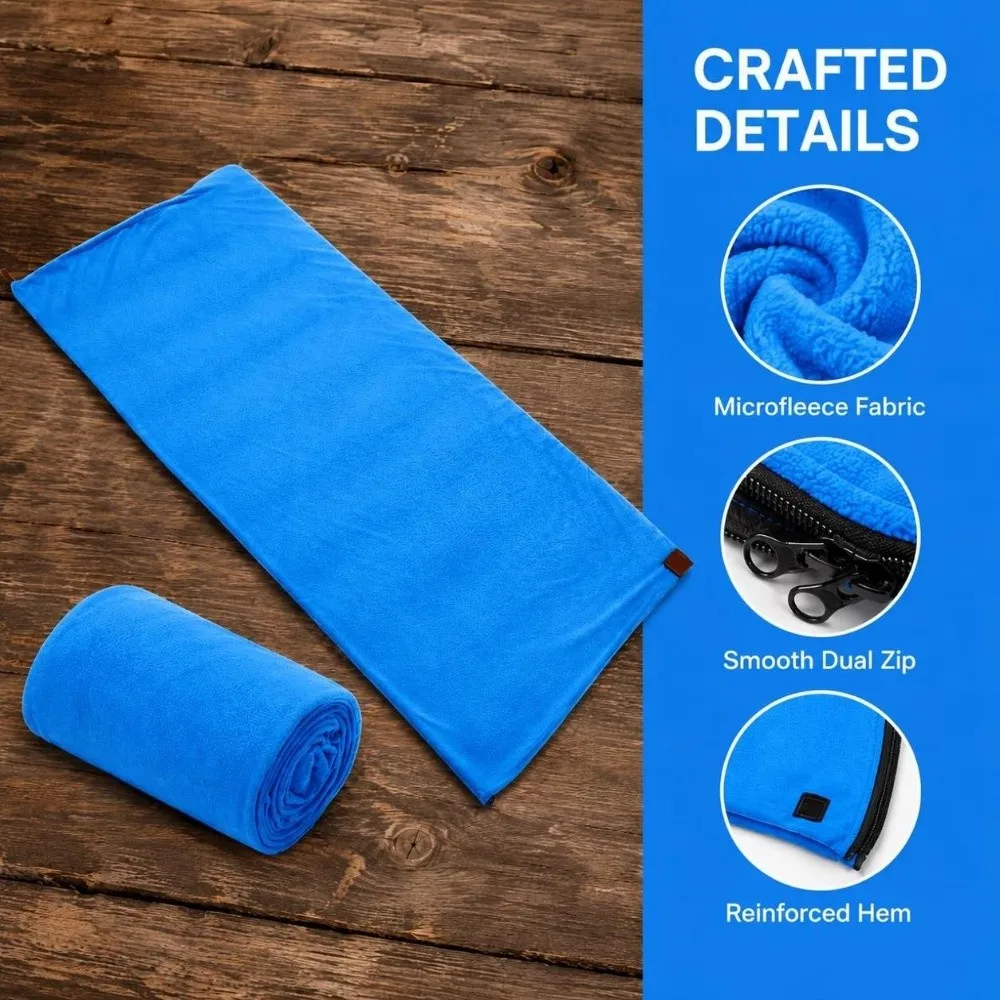 Convenient Comfortable Fleece Sleeping Bag Two-Way Zipper Soft Emergency Emergency Blanket Outdoor Bivvy Sack Camping