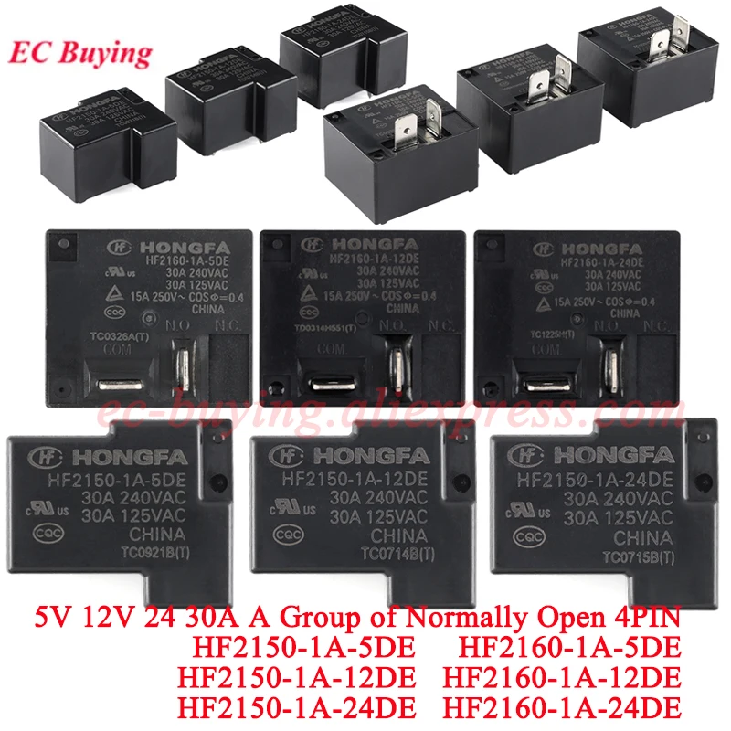 5Pcs/1pc High Power Relay 30A HF2150 HF2150-1A HF2150-1A-5DE HF2150-1A-12DE HF2150-1A-24DE DC 5V 12V 24V 4Pin HF2160 HF2160-1A