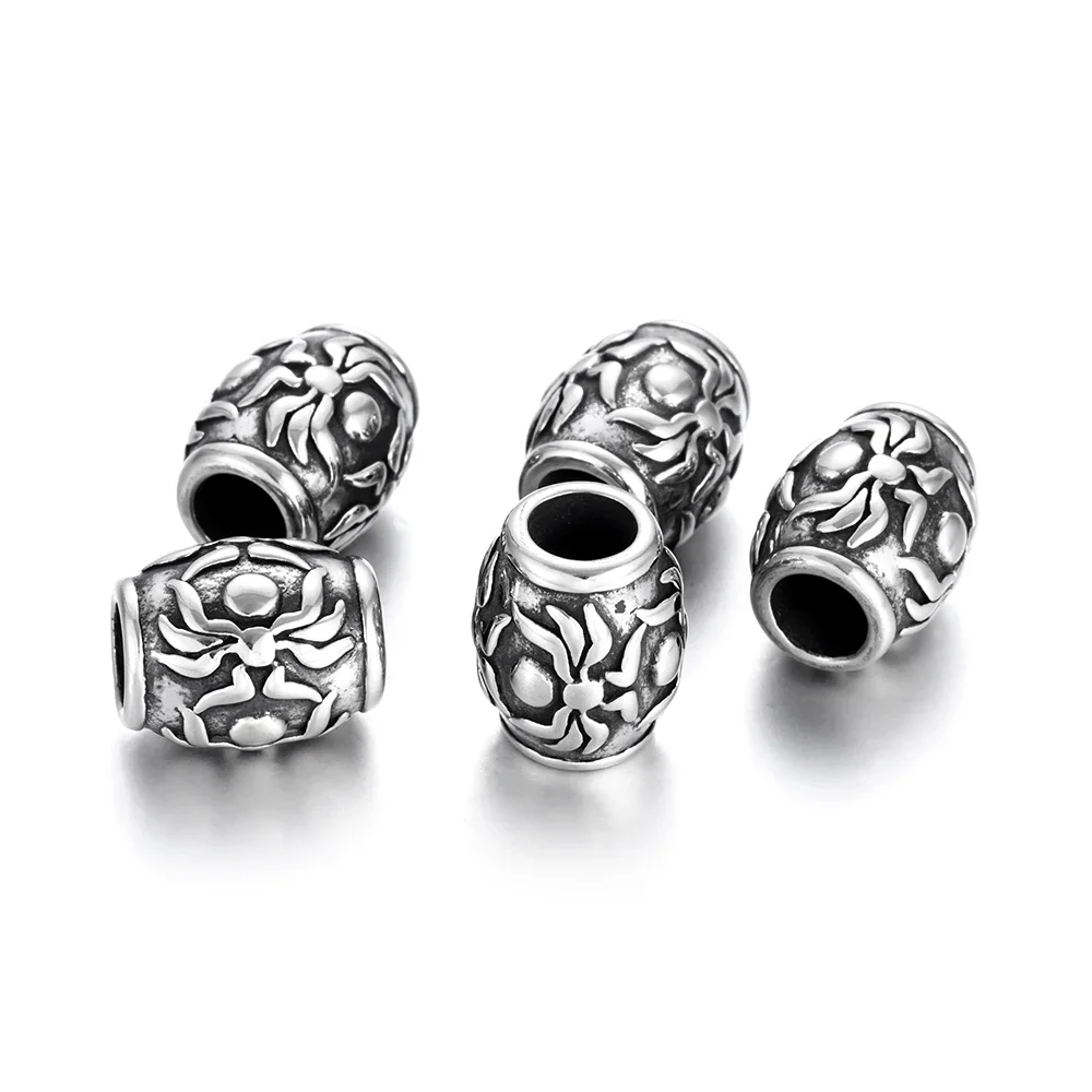 Stainless Steel Beads Barrel Patterned 5mm Hole Metal European Bead DIY Supplies Jewelry Findings Bracelet Making Accessories