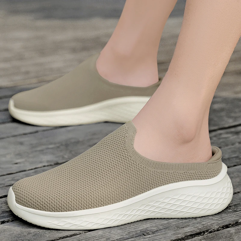 Mesh Open Back Casual Shoes Half Shoes for Men Mules Platform Closed-toe Loafers Slippers Summer Slides Sandal Slip On Flats