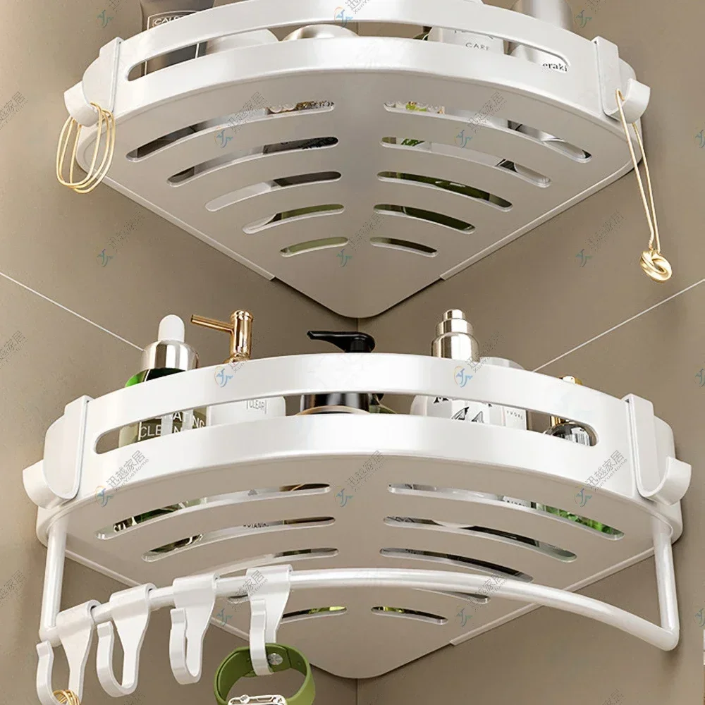 Bathroom Shelf White Aluminum Triangular Holder Shower Shampoo Cosmetics Wall Toilet Corner Storage Rack Organizer Accessories