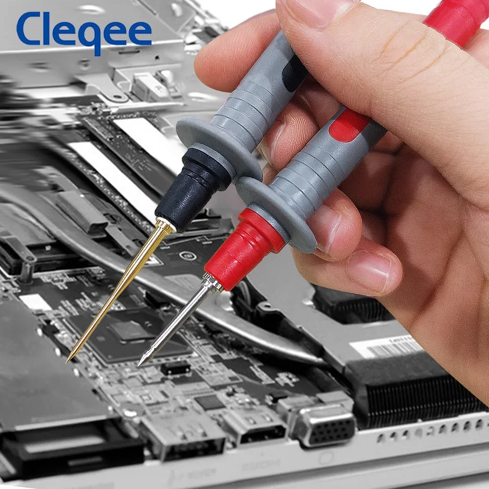 Cleqee-multímetro P8003 de 12 piezas, Pluma de sonda de prueba con agujas gruesas reemplazables de 2mm, clavijas afiladas chapadas en oro de 1mm,