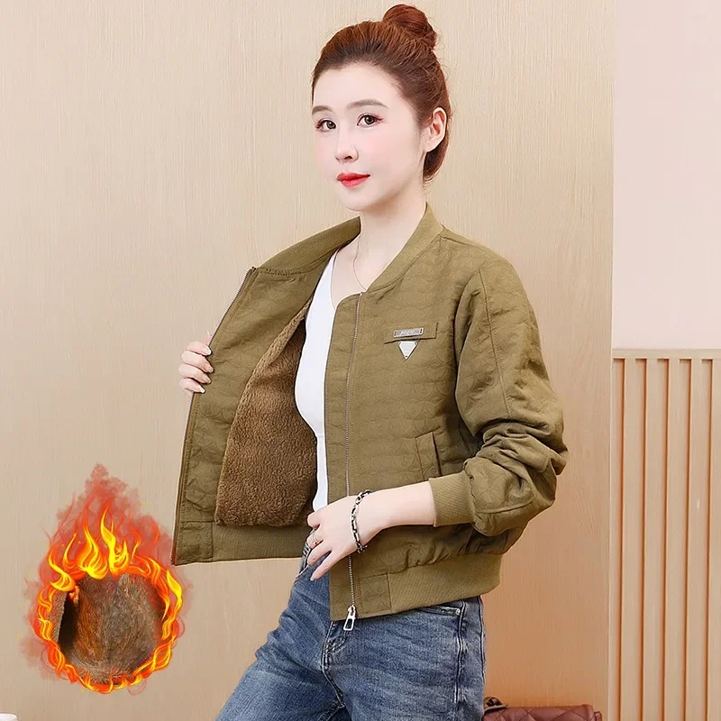 

Женская короткая однотонная бейсбольная куртка, корейский весенний повседневный кофейный топ, женская модная куртка на молнии из конопли и бархата