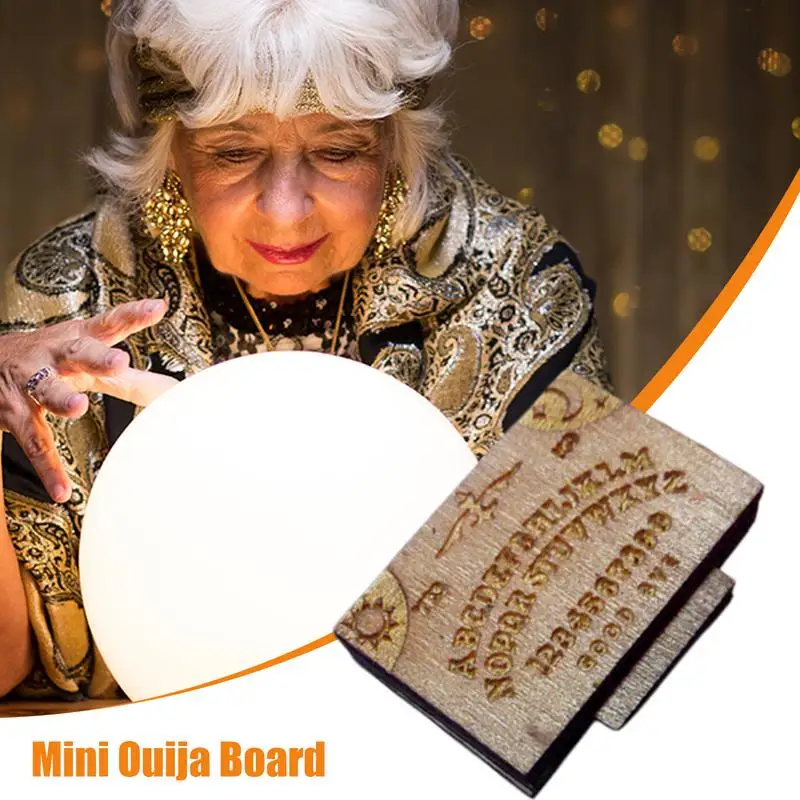 Mini Ouija Board Game Wooden Ouija Board Alphabet Vintage with Planchette Miniature Board Divination Tools for Family Friends