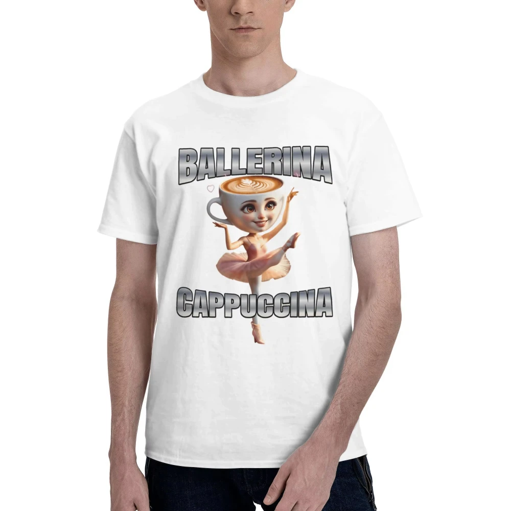 Ballerina Cappuccino Cotton T-Shirt Men's Summer Italian Brainrot Meme Vintage T Shirts O-Neck Novelty Tee Shirt Design Clothing