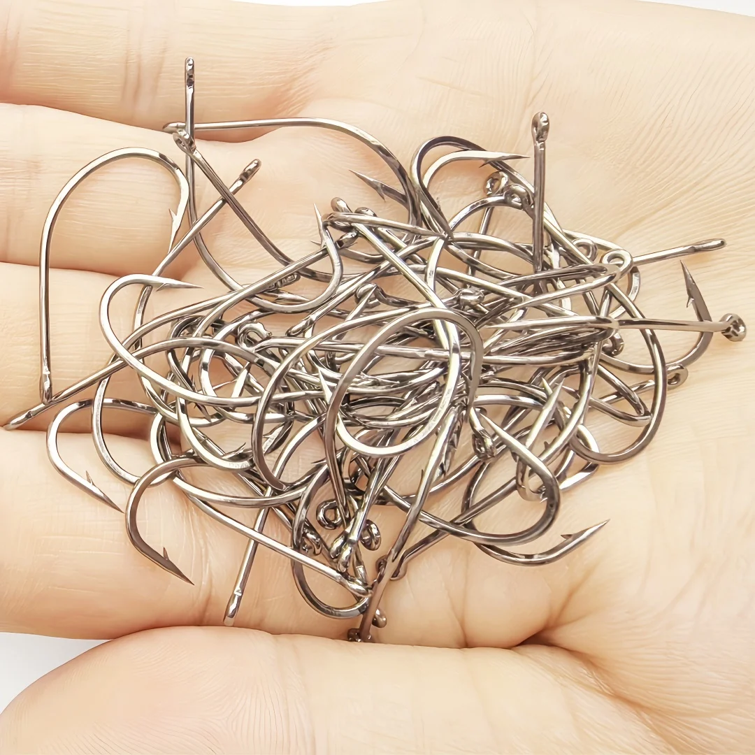 200 Stück Widerhaken-Angelhaken mit langem Schaft für Felsangeln, Spinnangeln und gebogenem Mundstück für Seebarsch, Forellenangelhaken – Detail 1