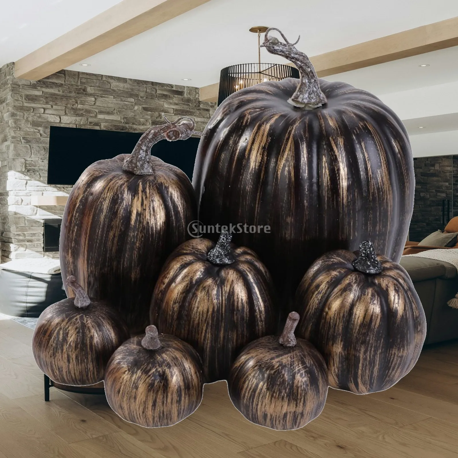 7Pcs Artificial Pumpkins Fall Harvest Decorating Halloween Table Centerpiece Seasonal Pumpkin for Photo Props Wedding,Party