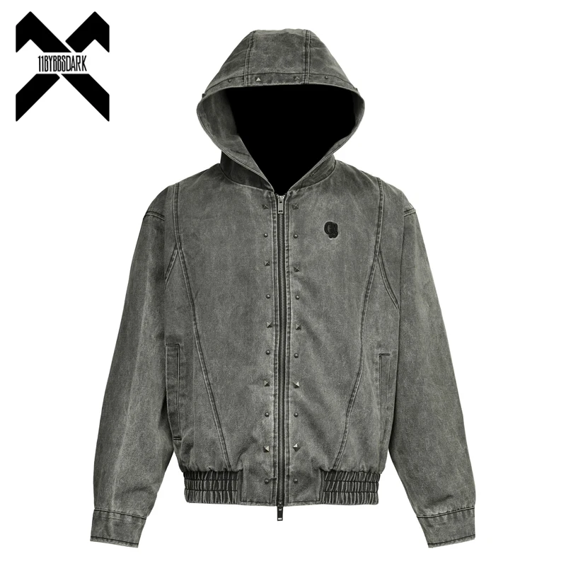 

Vintage Washed Hooded Jacket Men's Y2K Grunge Patchwork Hooded Coat High Street Loose Hip Hop Streetwear