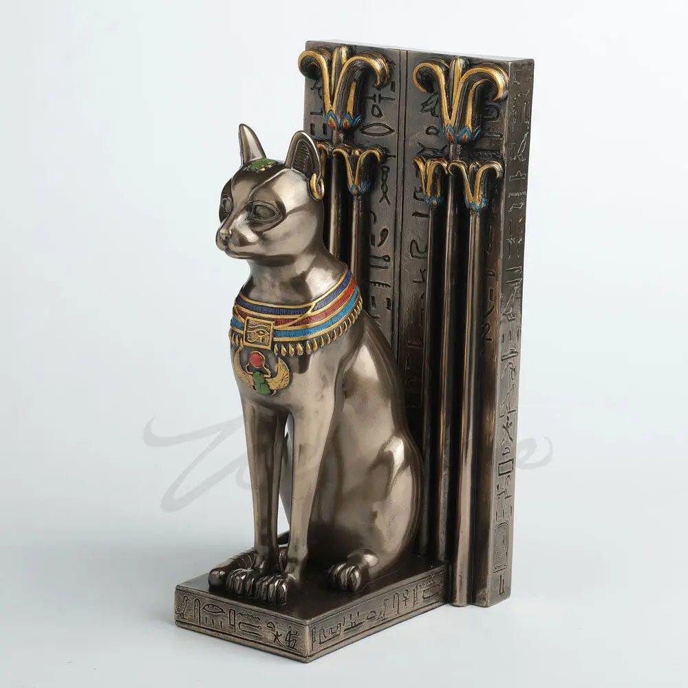 Ancient Egyptian Bastet Cat Statue Bookend Resin Figurine Egyptian Goddess Cat Sculpture Vintage Egypt Desktop Resin Book Holder