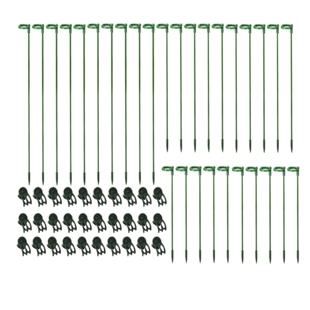 30 Pcs Support Stakes with 30 Pcs Clips Garden Flower Support Single Support Stake