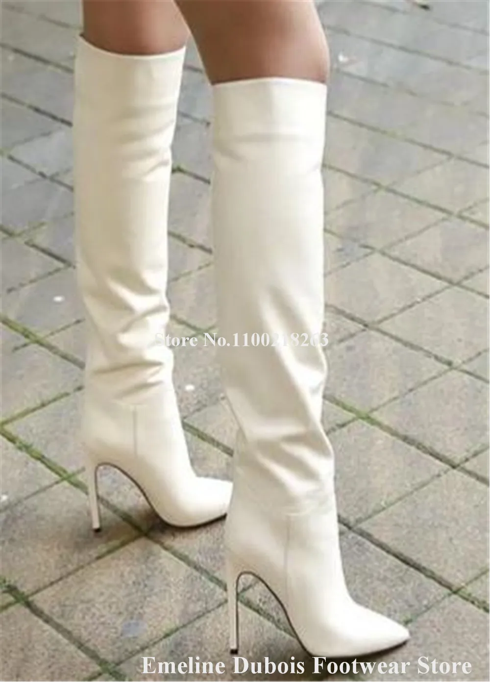 Matte Leather Knee High Boots Emeline Dubois Sexy Women Pointed Toe White Black Beige Stiletto Heel Slip-on Boots Slim Boots