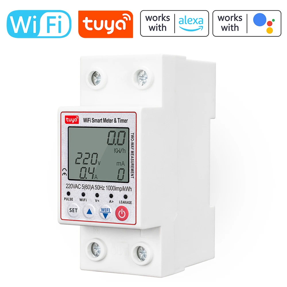 WiFi Current Voltage Monitoring Circuit Breaker Smart Automatic Reclosing Protector Switch Power Meter Protection APP Control