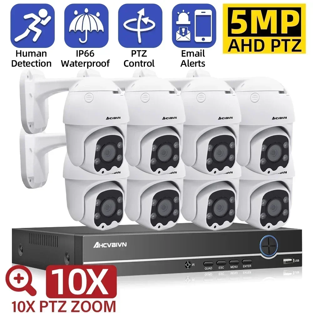 Xmeye AHD System 5MP 10X Zoom AHD PTZ Security Dome Camera Kit Face Motion Detection 8CH DVR Kit Home Outdoor CCTV Camera Set