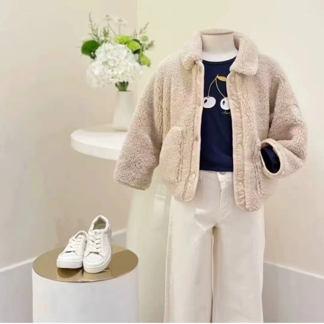 

2025 New Autumn Winter Korean Children's Outwear Warm Fur Jackets Teen Girls Costumes New Year Clothes Sweatshirts Top Bottom