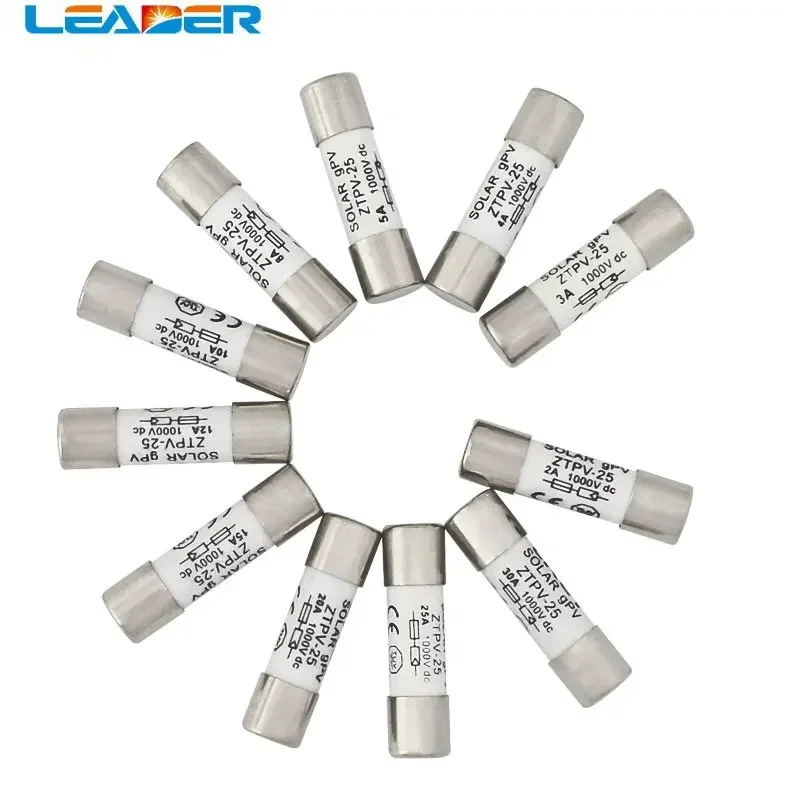 LEADER-fusible SOLAR de 1000V, 10x38MM, 1A, 2A, 8A, 10A, 12A, 15A, 20A, 25A, 30A, DC PV, aleación de Metal para protección del sistema de energía