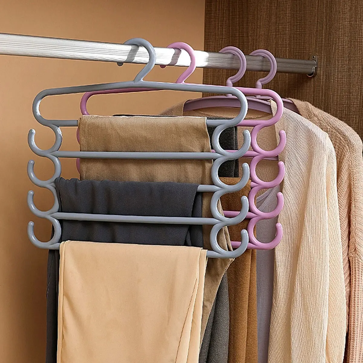 

5 Layers Clothes Hangers Trousers Pants Hangers Towel Scarfs Racks Closet Storage Organizers Clothes Storage Organization