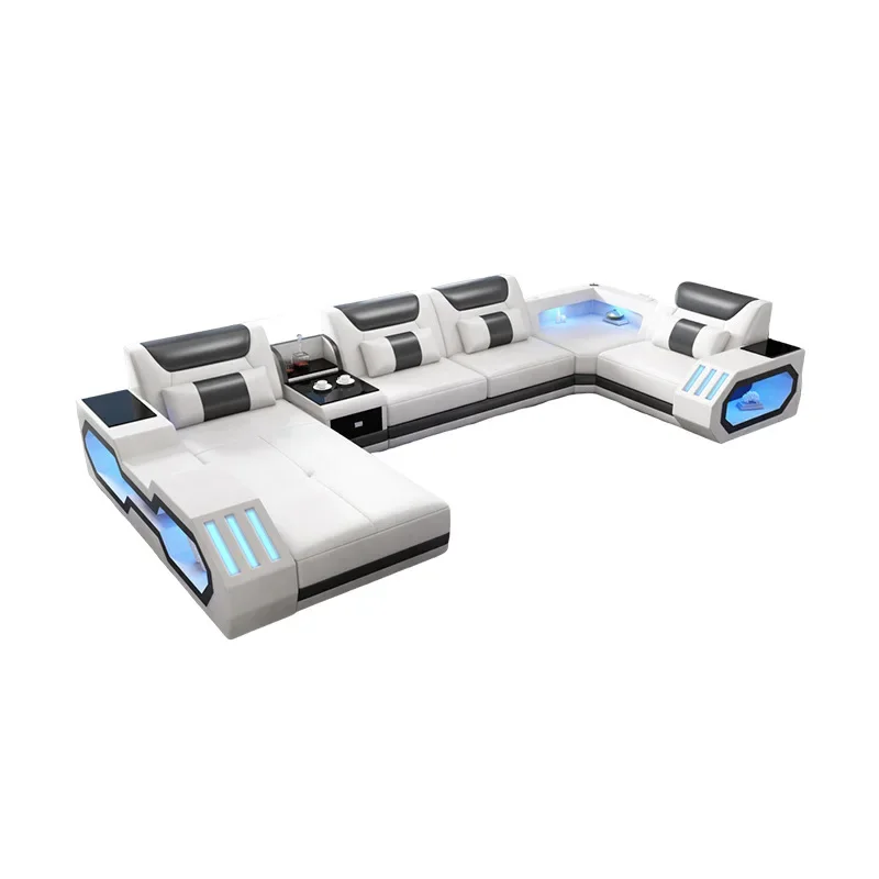 LED Lights Smart Modern Living Room Luxury Furniture Multifunctional Electric Leather Sofa