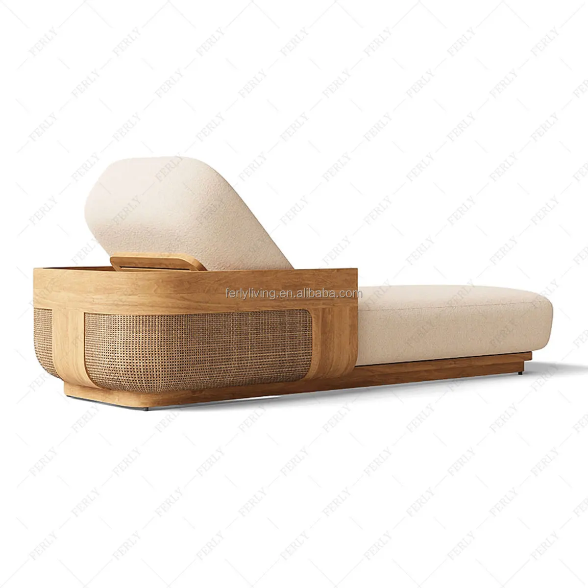 Teak Outdoor Lounge Chair With Cushion Comfortable Soft Luxury Sun Lounger Modern Patio Chair For Garden Beach Pool