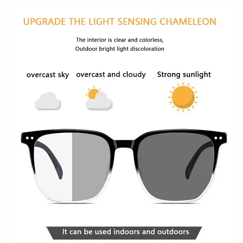 Outdoor Photochromic Myopia Glasses for Women Men Fashion Round Color Changing Minus Eyeglasses Finished Optical Eyewear Diopter