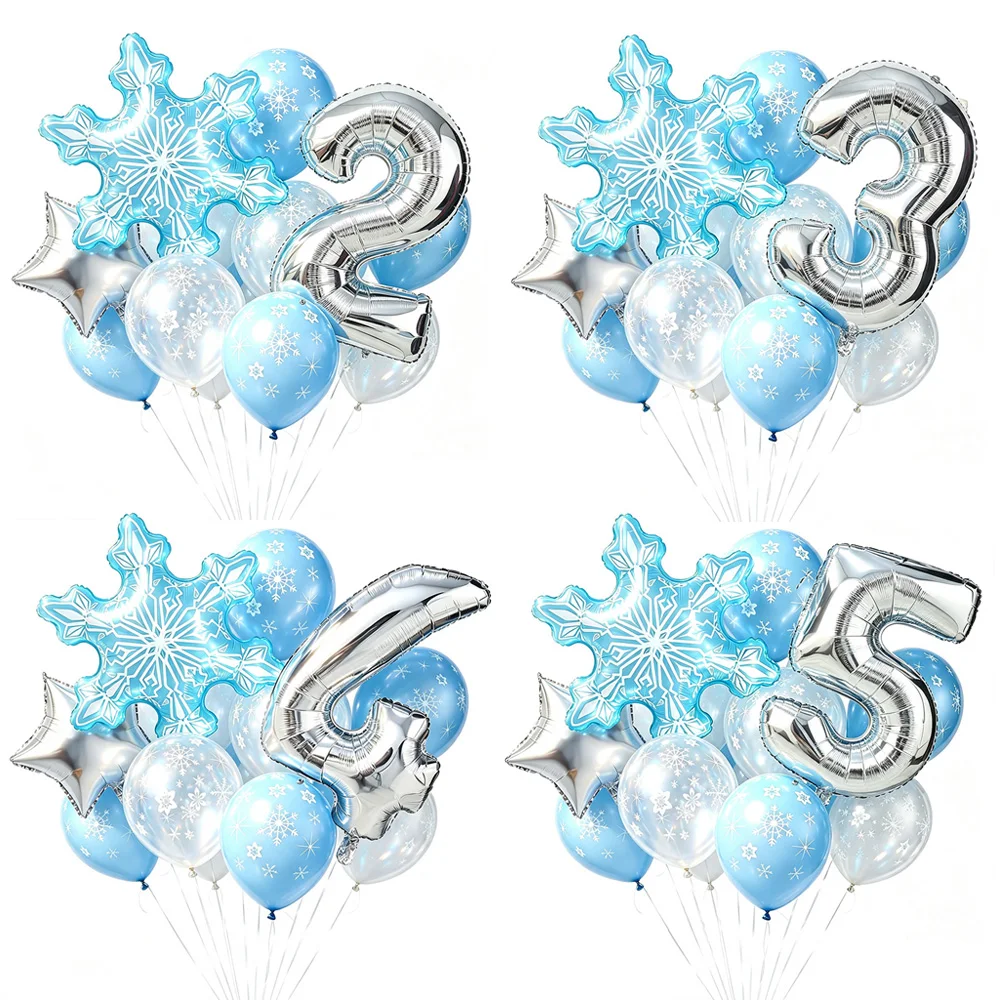 13-teiliges Schneeflocken-Set mit 32 Zoll großen Zahlenballons (0-9), Folienballons und Latexballons, Winter-Thema, Geburtstagsparty, Weihnachtsdekoration, Foto-Requisiten