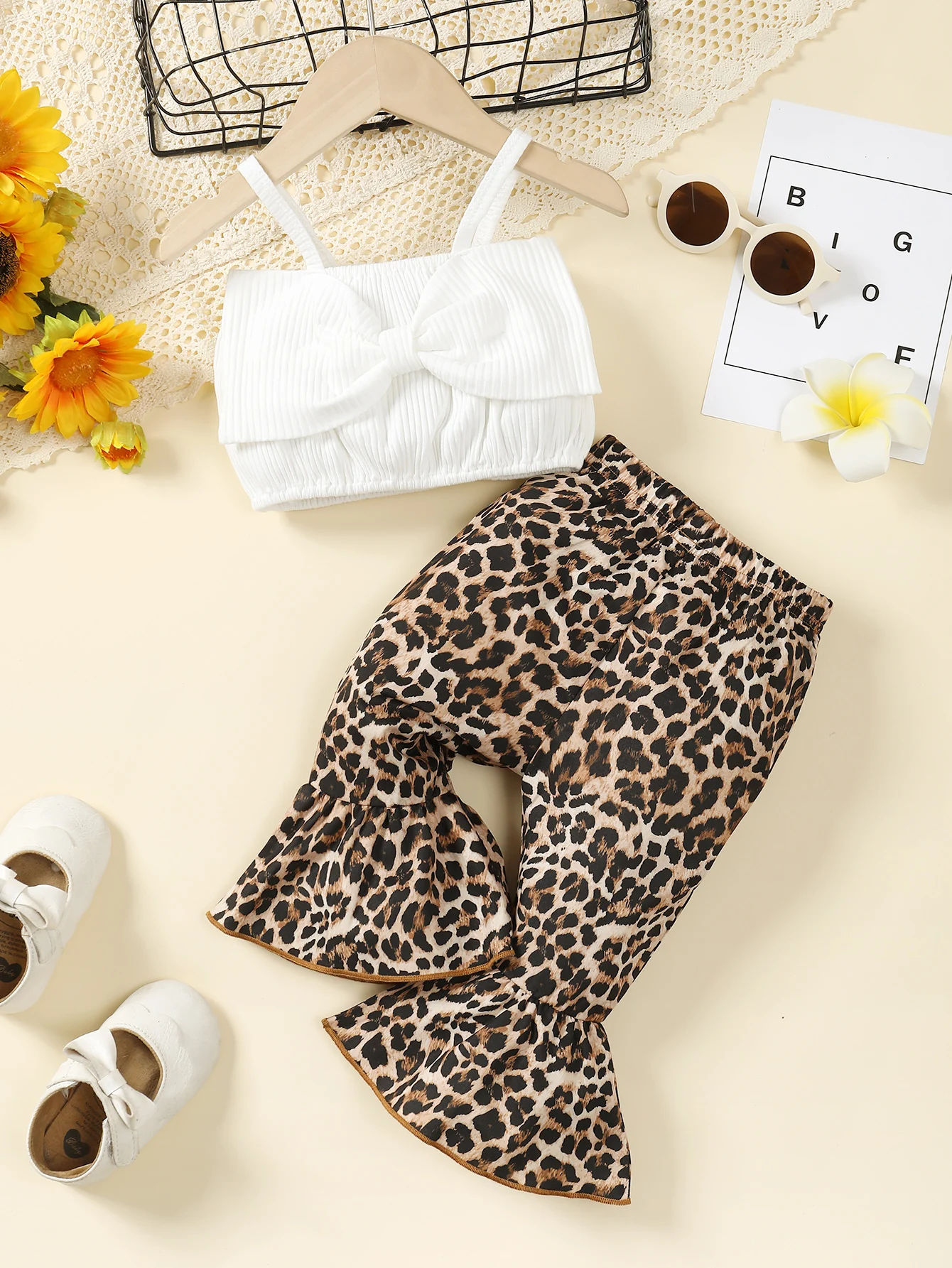 0-2 Year Old Newborn Summer Style Fashionable Two-piece Female Baby Sleeveless Pants Leopard Print Set