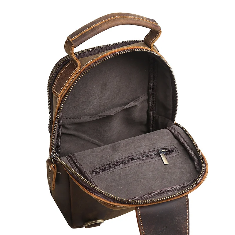Male Chest Bags Genuine Leather Crossbody Bag Men Sling Chest Pack for Men Chest Bag Leather casual men one shoulder bag