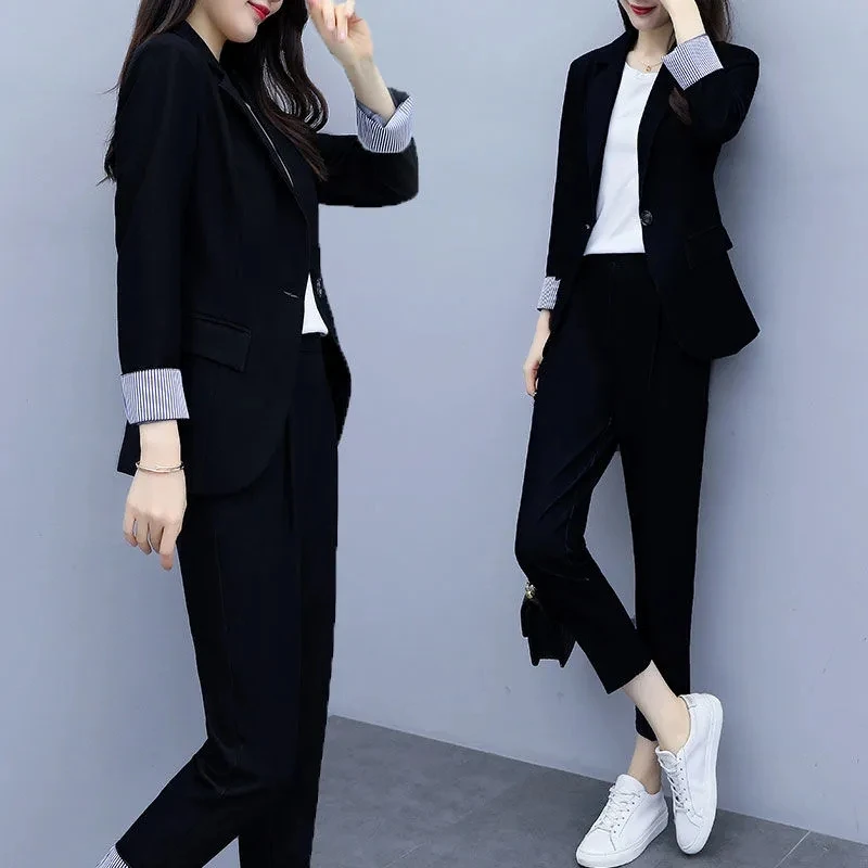 Suit Female 2023 Autumn New Suit Two-Piece Korean Version of Fashion Temperament Leisure Net Red Solid Color Small Suit Coat X74