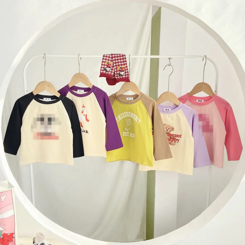 

Girls' Raglan Sleeve Top Spring and Autumn Cartoon Bottoming Shirt Baby Boys' Casual Long SleeveTT-shirt Outer Wear Pullovert