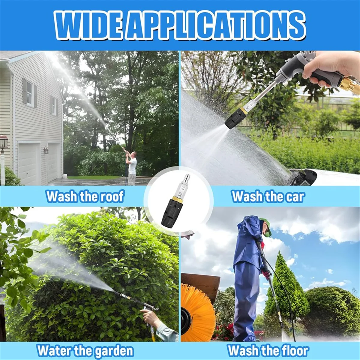 

AA98 Adjustable Downstream Soft Wash Nozzle, Twist Nozzle 0 to 60° Spraying Pattern for Use with Pressure Washer 3-7 GPM