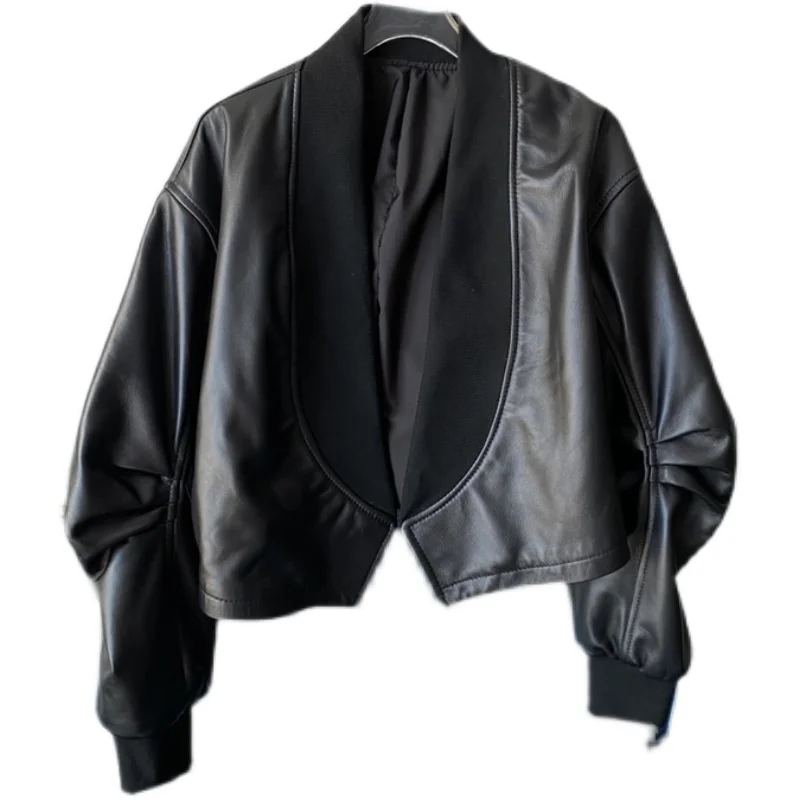 معطف جلد نسائي من Faionable تقسم ort eepskin Jaet لخريف 2024 جديد Sle V-Ne طويل Sve ملابس خارجية للتخسيس