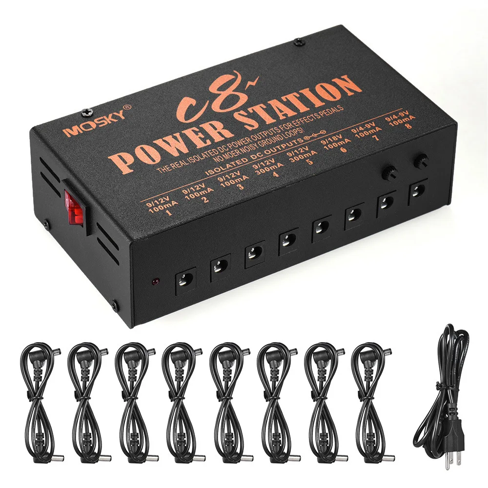 

MOSKY C8 8 Isolated Power Supply Guitar Effect Pedal Output 4-9V Adjustable 12V 18V Optional Voltage Guitar Pedal Power Station