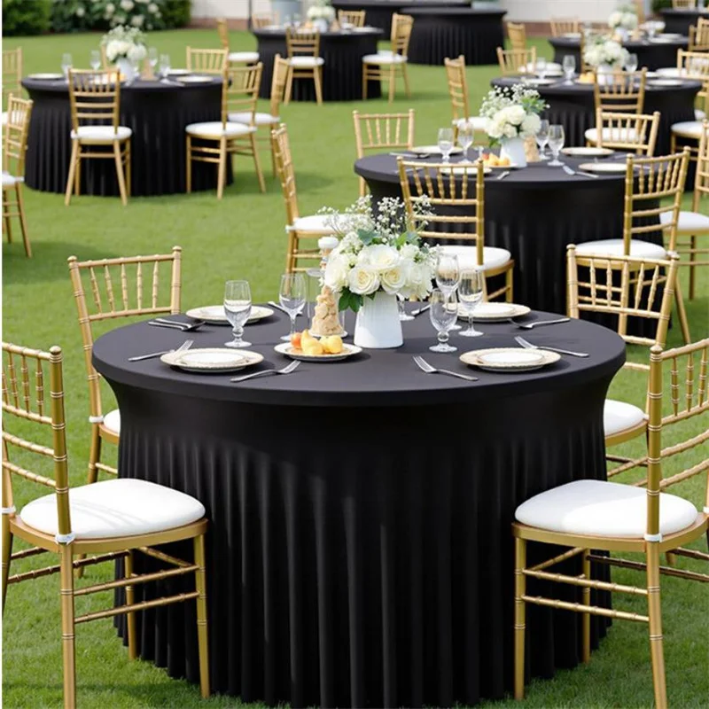 White Black Round Fitted Stretch Spandex Table Cover wrinkle Tablecloth Lycra Bar Table Cloth For Hotel Event Party Decoration