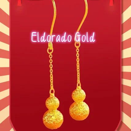 

Eldorado Gold 2025 Lover's giftPremium 9999 women's gold earrings long tassel real gold earrings leaves 24k ear hooks gourd tra