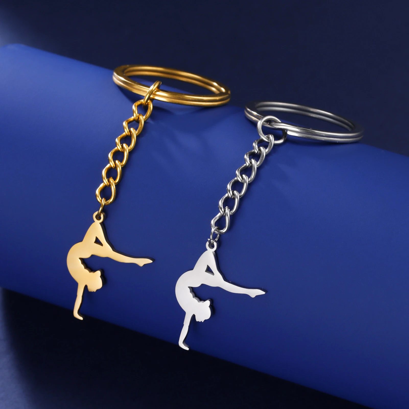 Sipuris Dancer Gymnast Gymnastics Keychain for Women Girl Sports Pendant Fashion Stainless Steel Jewelry Gymnasts Birthday Gift