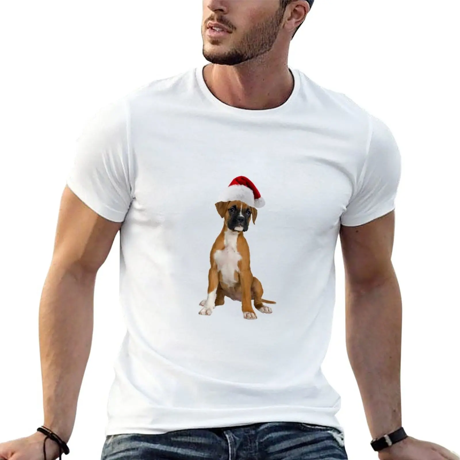 Boxer Puppy Santa Claus Merry Christmas T-Shirt summer top customized t shirts plus size tops mens t shirts