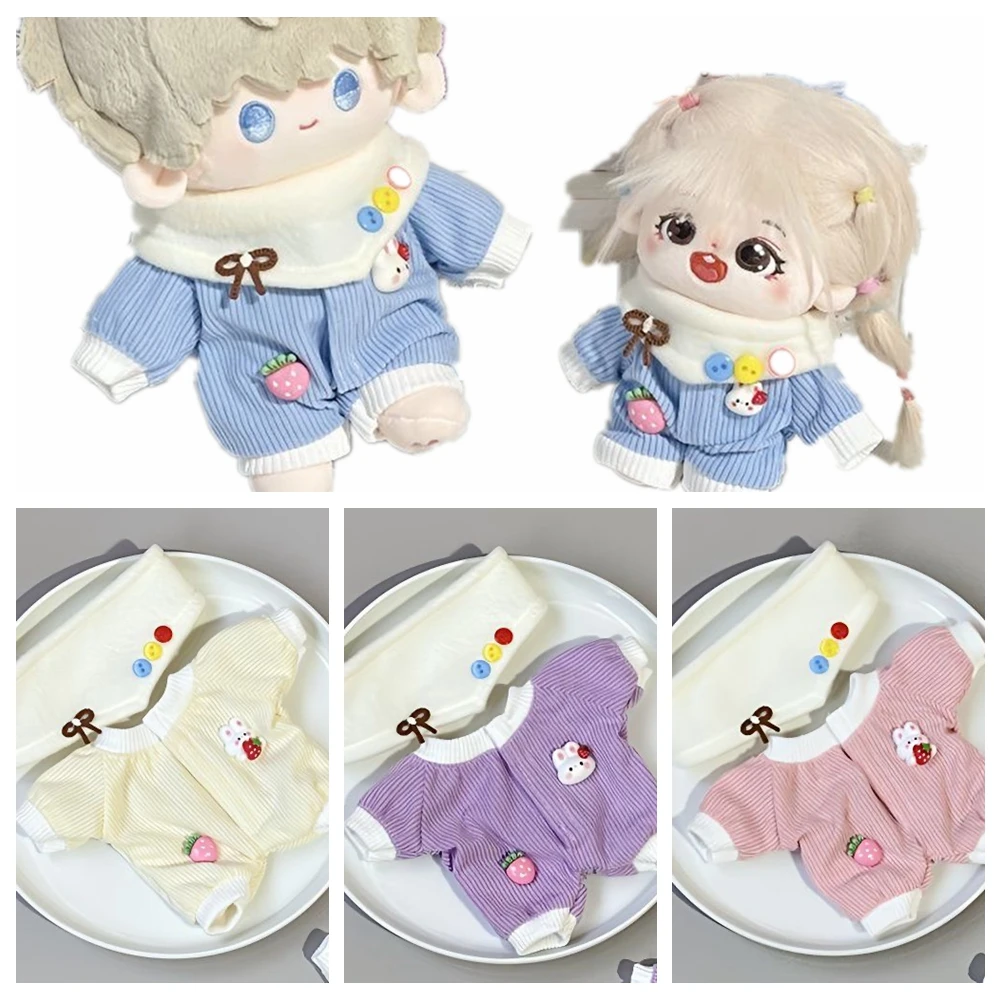 2Pcs/Set Kawaii Pajamas Bib Outfit  For 10/20cm Cotton Stuffed Doll Clothes  Jumpsuits Accessories Gift Toy